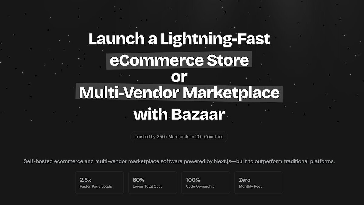 Bazaar Next.js eCommerce platform dashboard showing admin panel