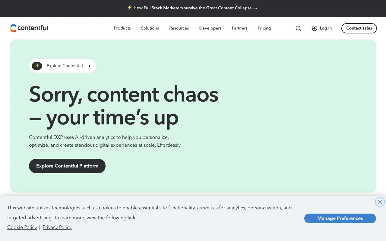 Contentful headless CMS homepage screenshot