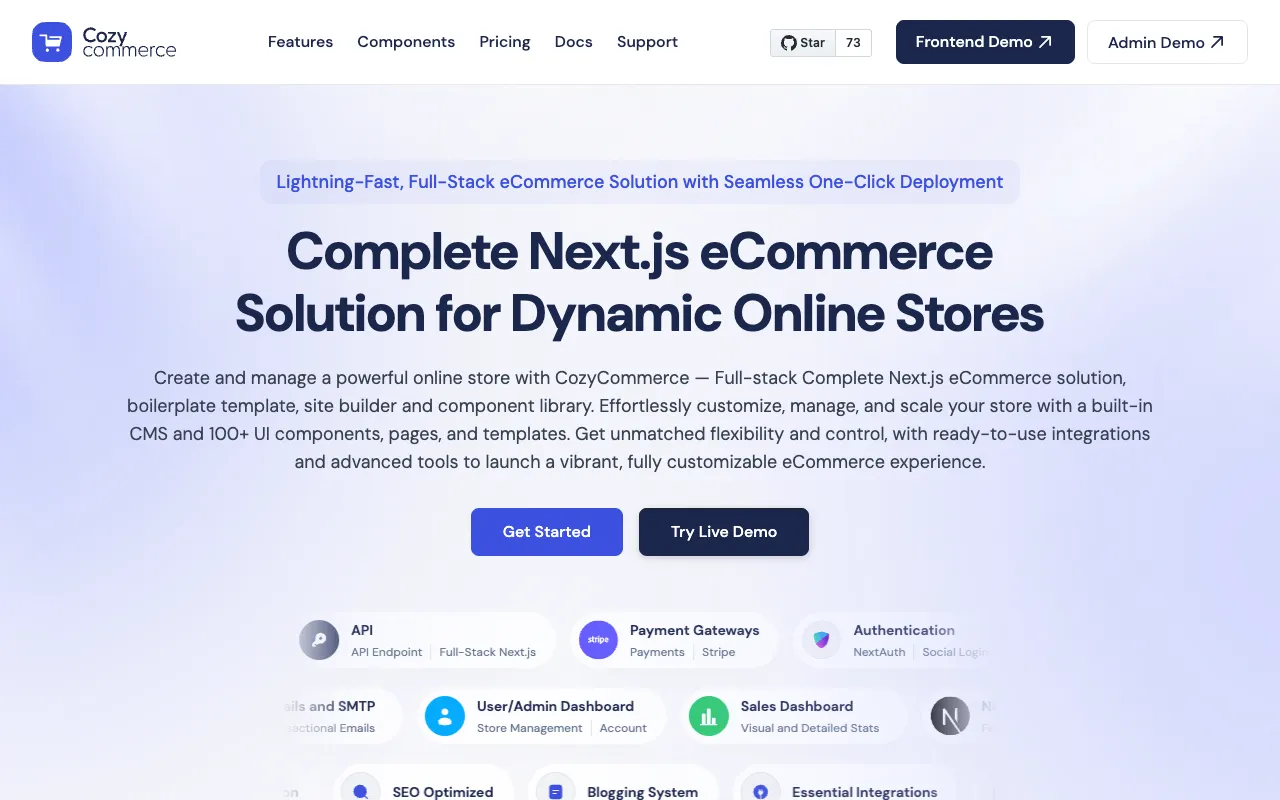 CozyCommerce Next.js eCommerce template homepage