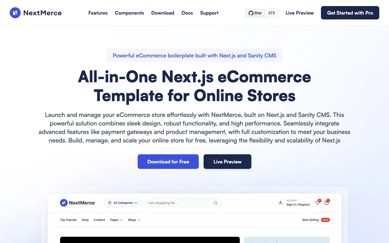 NextMerce Next.js ecommerce template homepage