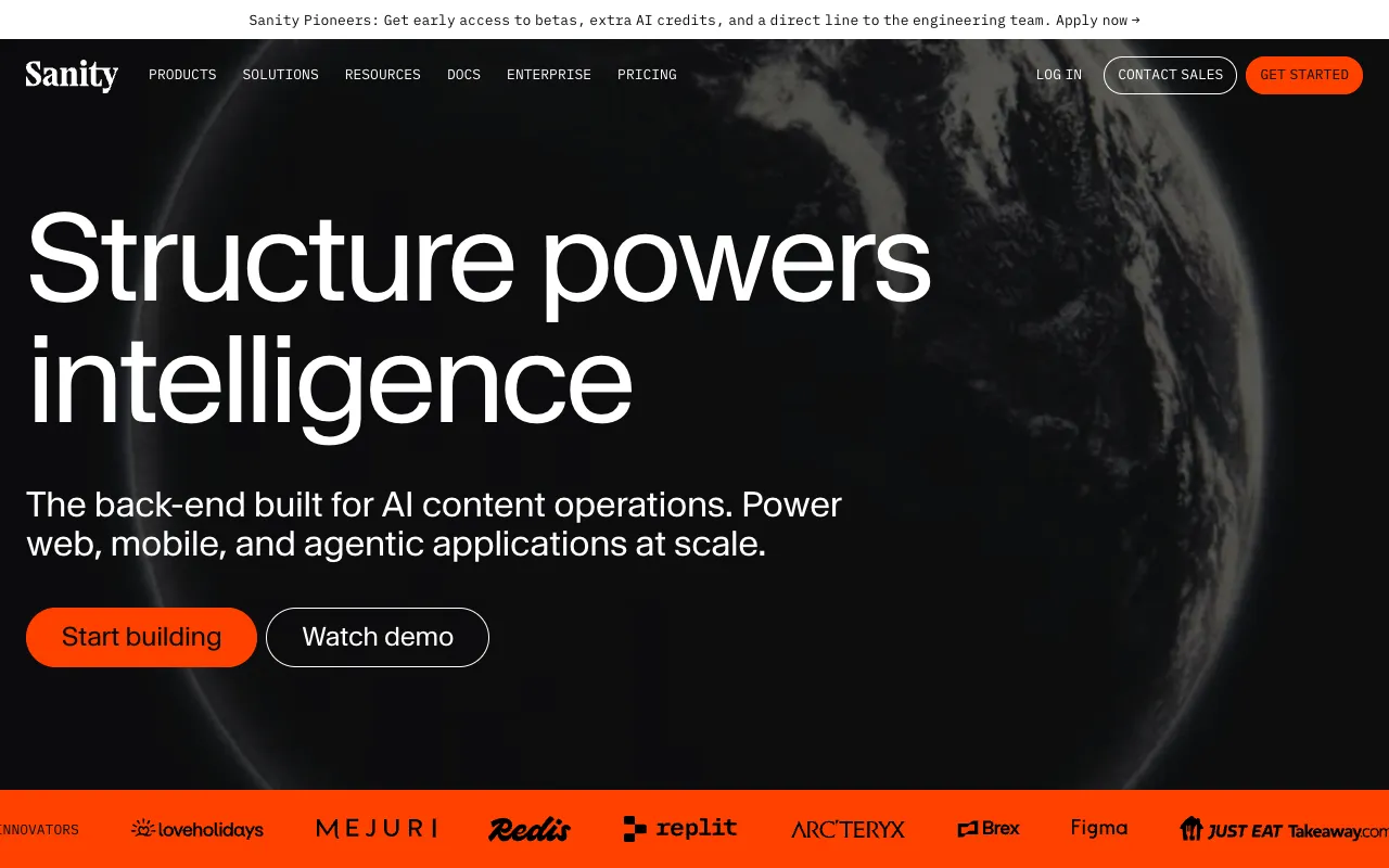 Sanity headless CMS homepage screenshot
