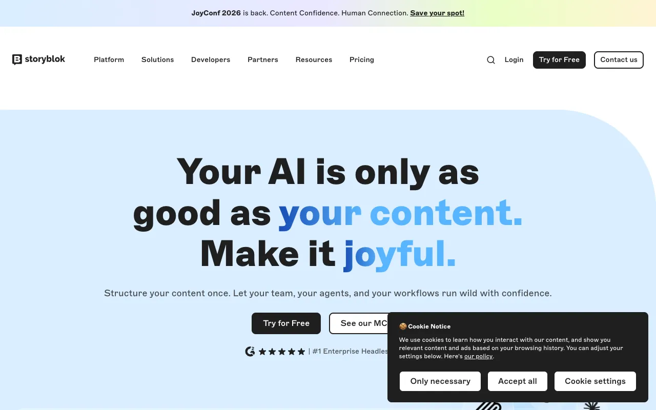 Storyblok headless CMS homepage screenshot