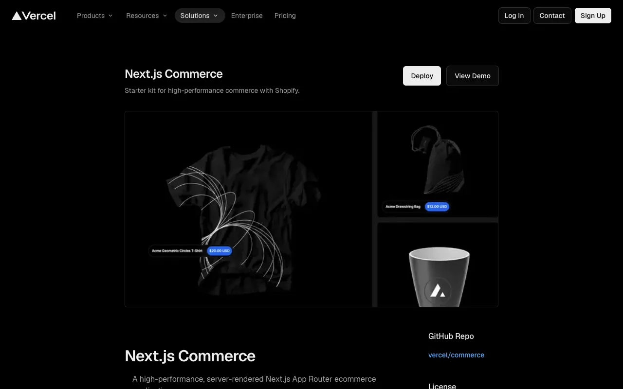 Vercel Next.js Commerce template homepage